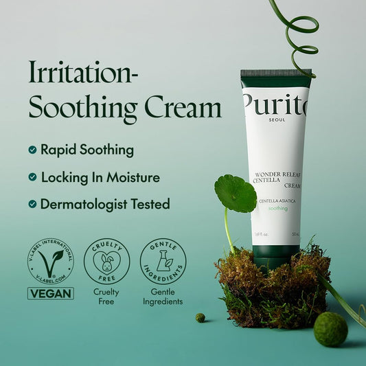 PURITO Centella Cream, Korean Centella, for All Skin Types, Soothing, Facial Cream for Face, K-Beauty, Korean Skin Care, 50Ml 1.7 Fl.Oz