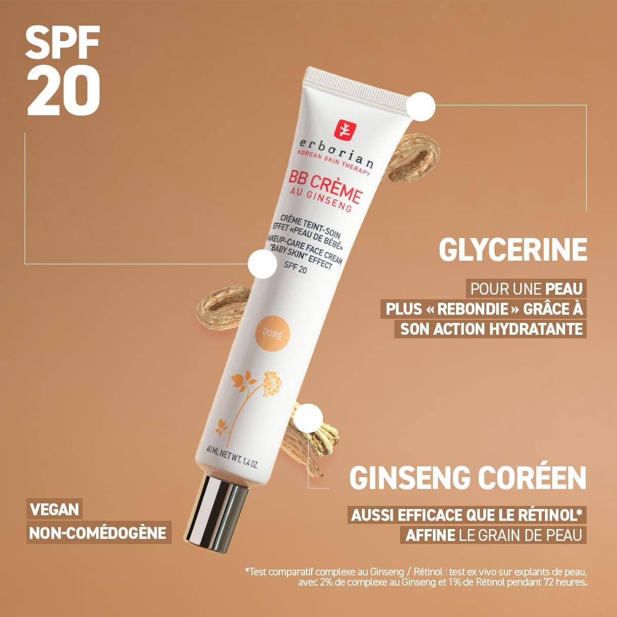 - BB Crème Au Ginseng 5-En-1 - Soin Teinté Perfecteur Effet "Peau De Bébé" - Fond De Teint Couvrant Imperfections - Protection Solaire SPF 20 - Soin Cosmétique Coréen - 15Ml
