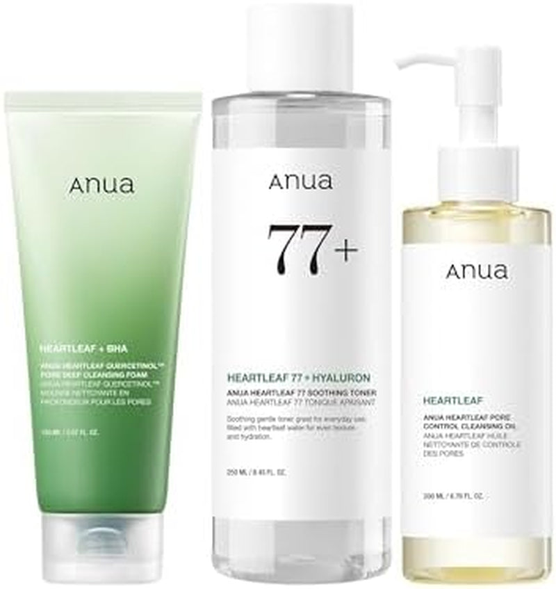 Heartleaf Trio: Pore Control Cleansing Oil & Quercetinol Pore Deep Cleansing Foam & 77 Soothing Toner, Double Cleansing, Gentle Korean Skincare