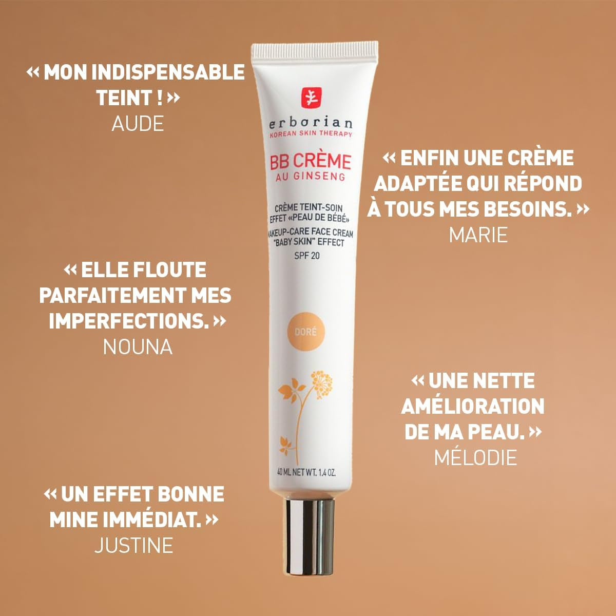 - BB Crème Au Ginseng 5-En-1 - Soin Teinté Perfecteur Effet "Peau De Bébé" - Fond De Teint Couvrant Imperfections - Protection Solaire SPF 20 - Soin Cosmétique Coréen - 15Ml